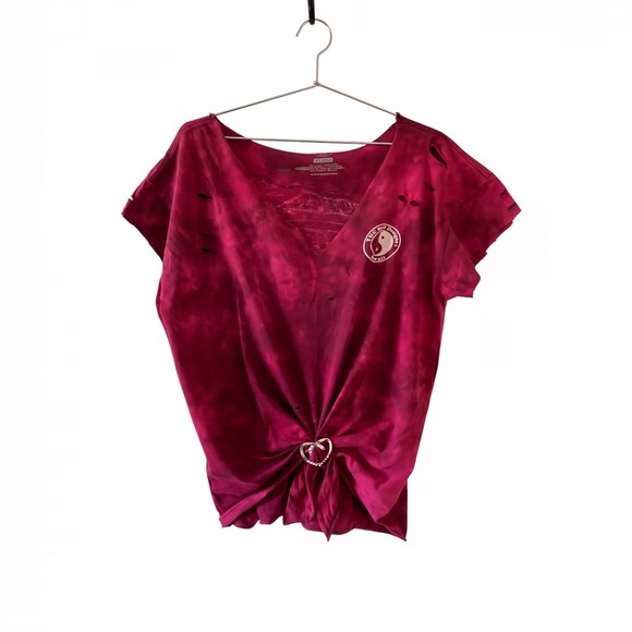T&C Surf Tops - T&C Surf Shop Tee VW Van Beach Scene distressed XL Burgundy Tie-Dye Short Sleeve